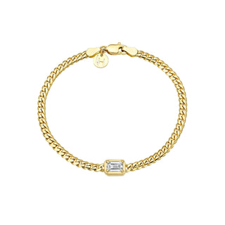 Emerald Cut Diamond Cuban Bracelet Yellow Gold 6.5" by Logan Hollowell Jewelry