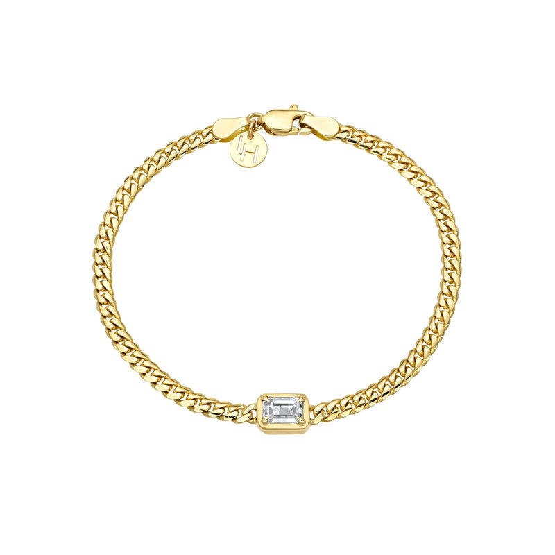 Emerald Cut Diamond Cuban Bracelet Yellow Gold 6.5" by Logan Hollowell Jewelry