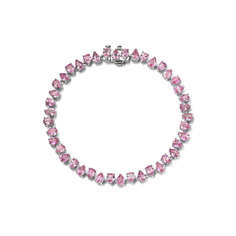 Petite Reverse Water Drop Pink Sapphire Tennis Bracelet White Gold by Logan Hollowell Jewelry