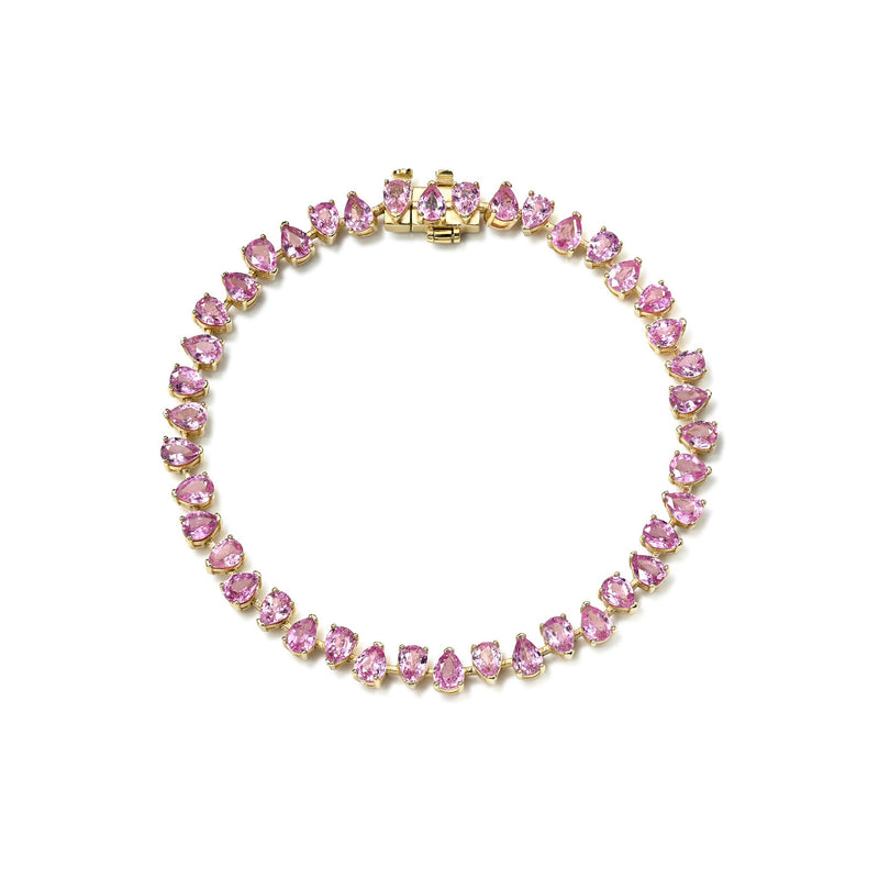Petite Reverse Water Drop Pink Sapphire Tennis Bracelet Yellow Gold by Logan Hollowell Jewelry