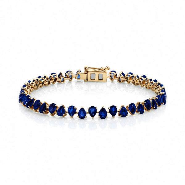 Petite Reverse Water Drop Blue Sapphire Tennis Bracelet Yellow Gold 18k by Logan Hollowell Jewelry