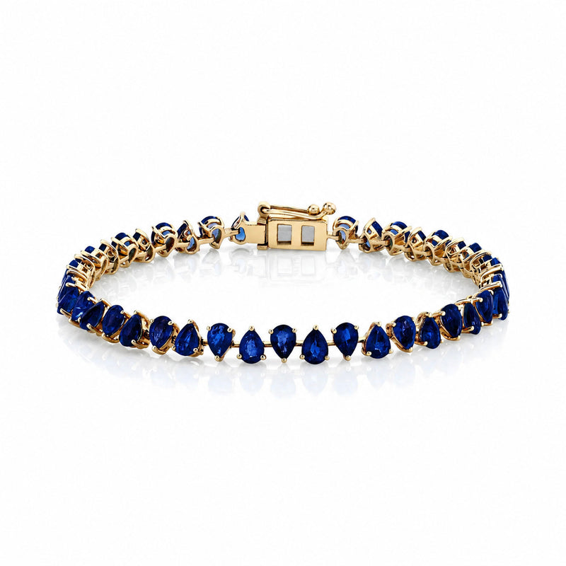 Petite Reverse Water Drop Blue Sapphire Tennis Bracelet Yellow Gold 18k by Logan Hollowell Jewelry