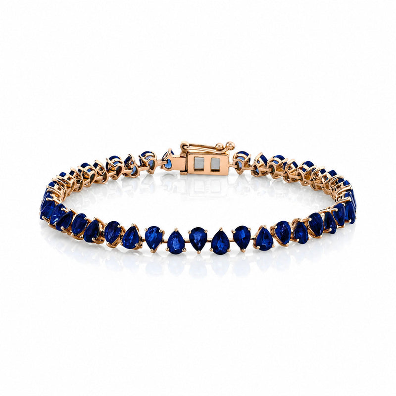 Petite Reverse Water Drop Blue Sapphire Tennis Bracelet Rose Gold 18k by Logan Hollowell Jewelry