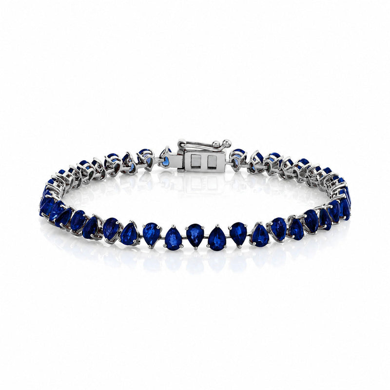 Petite Reverse Water Drop Blue Sapphire Tennis Bracelet White Gold 18k by Logan Hollowell Jewelry