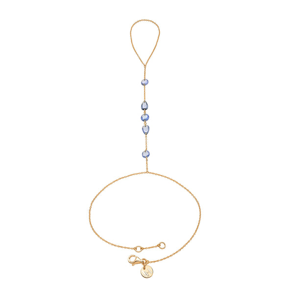 Eau De Rose Cut Iris Blue Sapphire Hand Chain Rose Gold by Logan Hollowell Jewelry