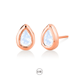 River Water Drop Moonstone Stud Rose Gold Pair  by Logan Hollowell Jewelry