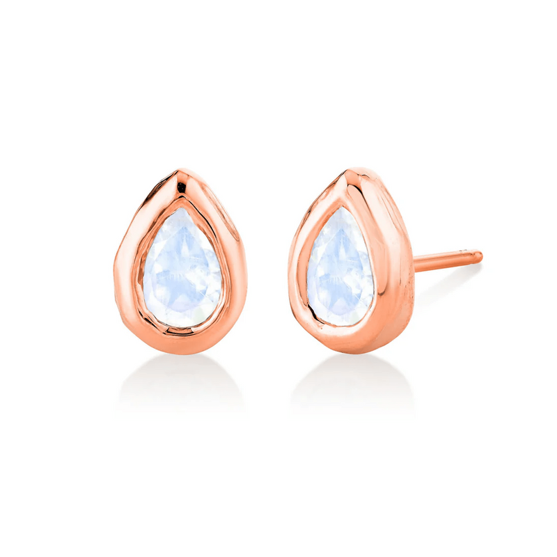 River Water Drop Moonstone Stud by Logan Hollowell Jewelry