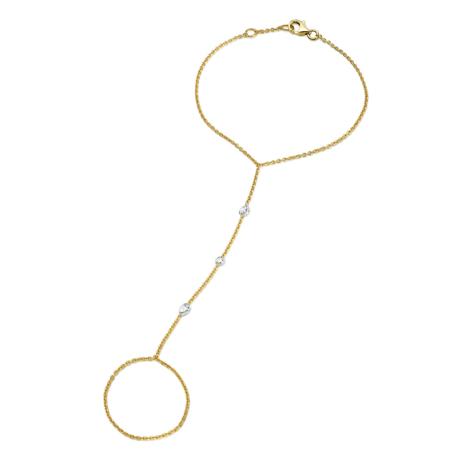 Eau de Rose Cut 3 Diamond Hand Chain Yellow Gold by Logan Hollowell Jewelry