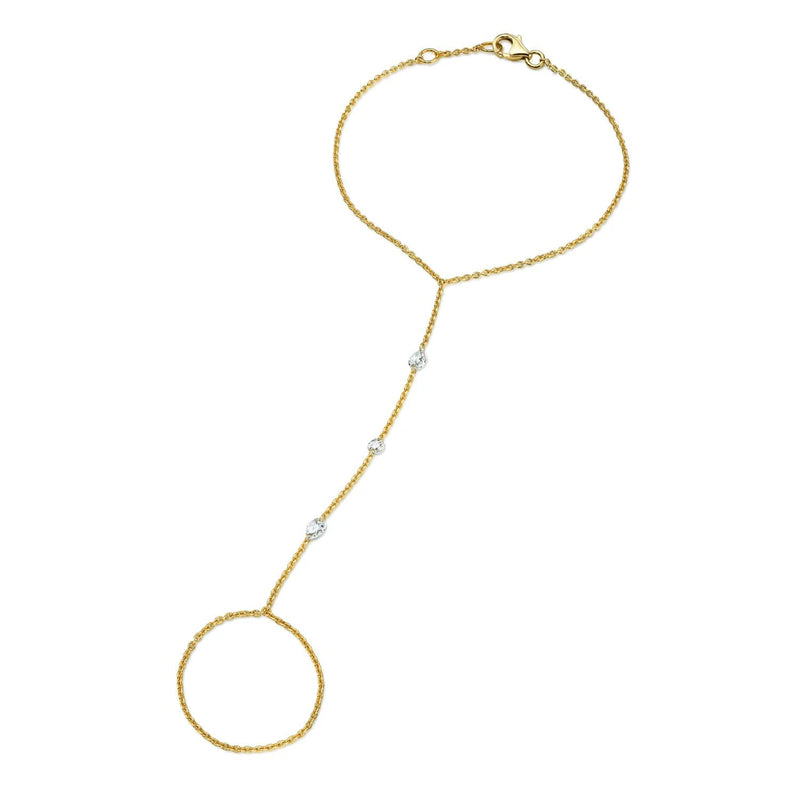 Eau de Rose Cut 3 Diamond Hand Chain Yellow Gold by Logan Hollowell Jewelry