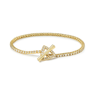 Medium Tennis Pavé Trillion Toggle Bracelet Yellow Gold by Logan Hollowell Jewelry