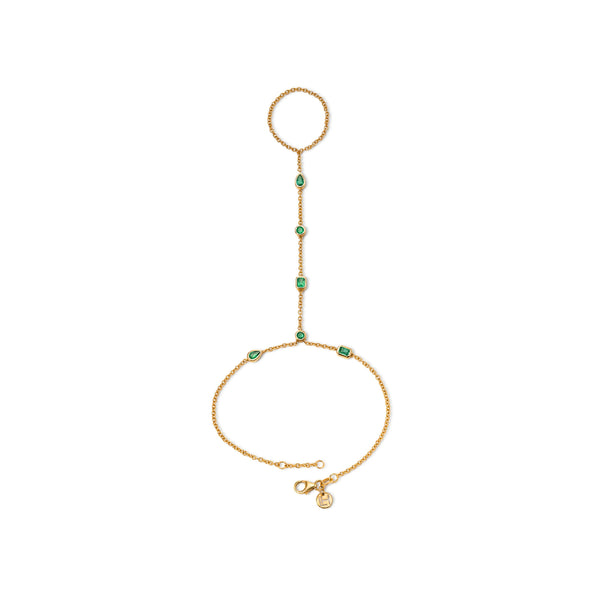 Fancy Diana Emerald Hand Chain Rose Gold by Logan Hollowell Jewelry