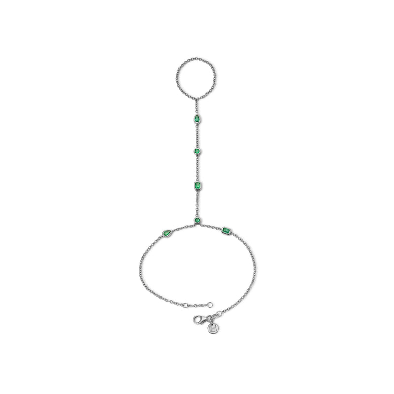 Fancy Diana Emerald Hand Chain White Gold by Logan Hollowell Jewelry