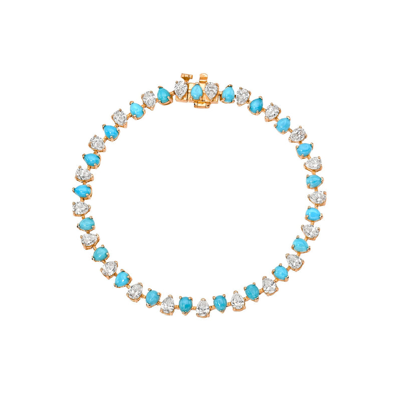 Petite Reverse Diamond and Turquoise Bracelet Rose Gold 6.5" by Logan Hollowell Jewelry
