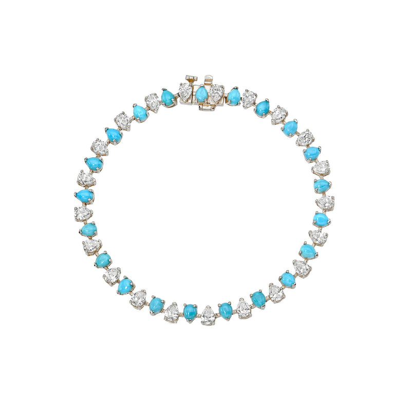 Petite Reverse Diamond and Turquoise Bracelet White Gold 6.5" by Logan Hollowell Jewelry
