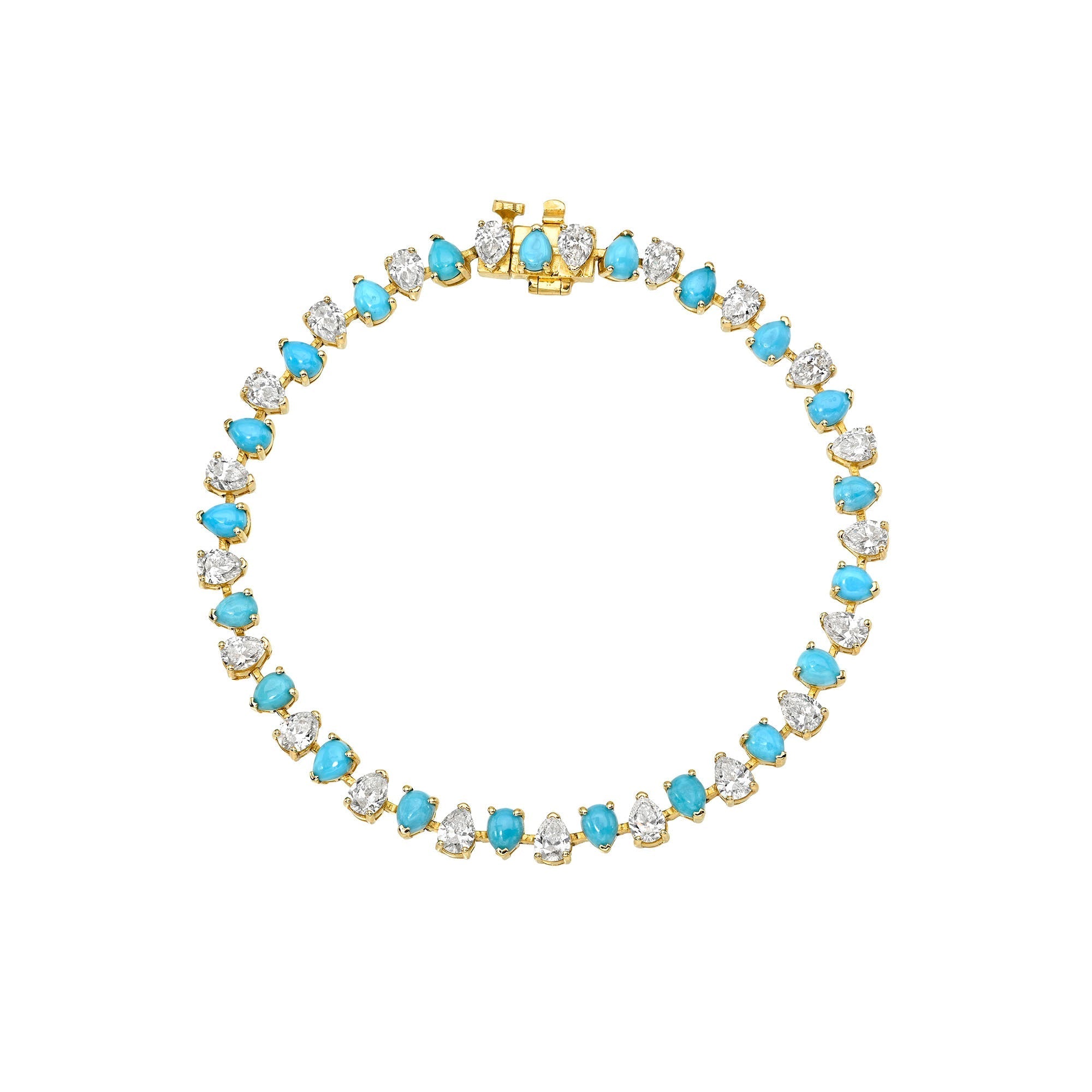 Petite Reverse Diamond and Turquoise Bracelet Yellow Gold 6.5" by Logan Hollowell Jewelry