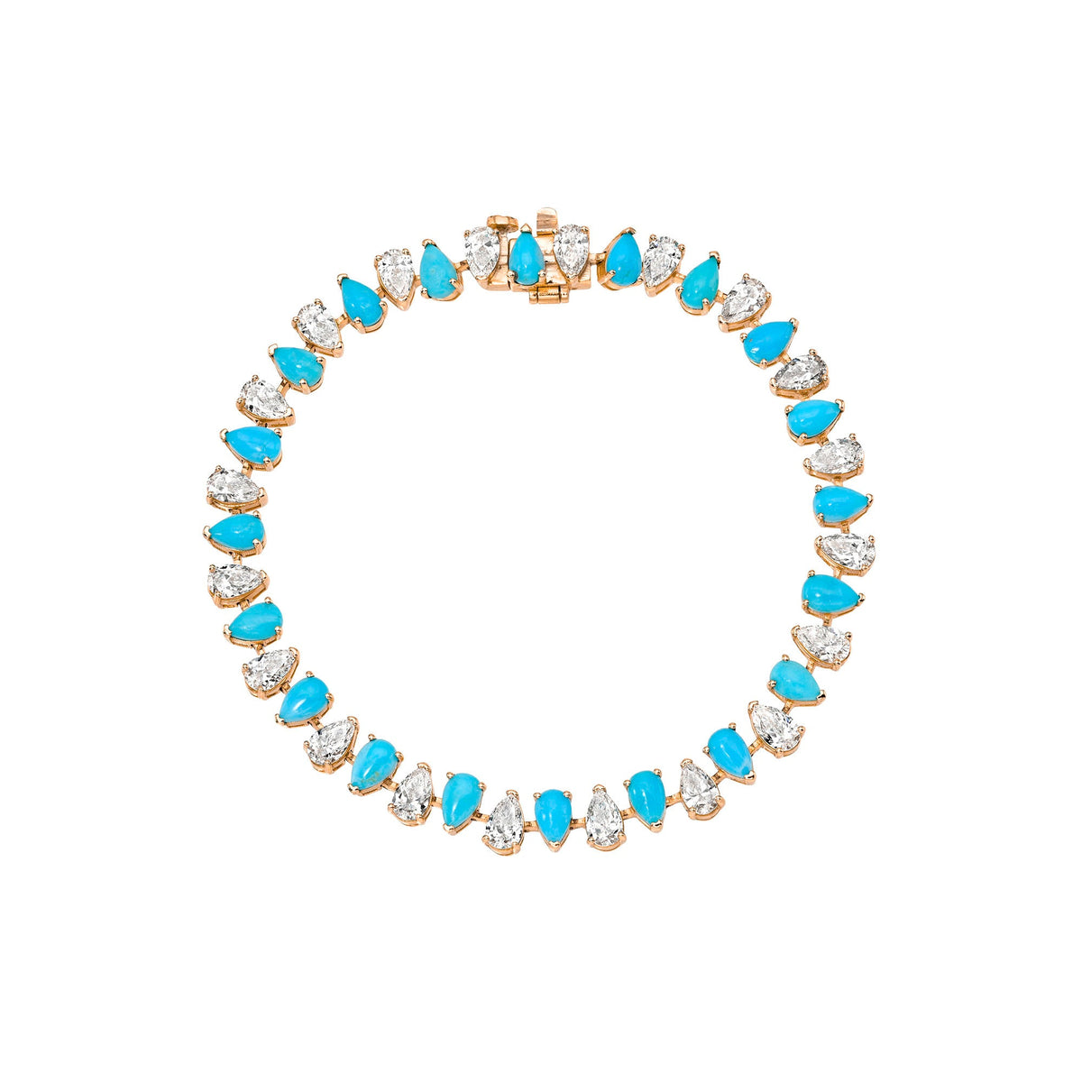 Classic Reverse Diamond & Turquoise Bracelet Rose Gold 6.5" by Logan Hollowell Jewelry