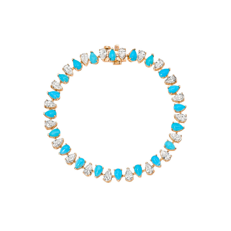 Classic Reverse Diamond & Turquoise Bracelet Rose Gold 6.5" by Logan Hollowell Jewelry