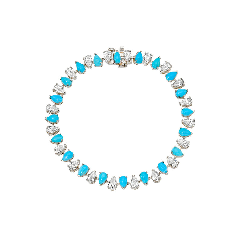 Classic Reverse Diamond & Turquoise Bracelet White Gold 6.5" by Logan Hollowell Jewelry