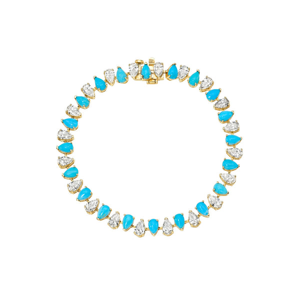 Classic Reverse Diamond & Turquoise Bracelet Yellow Gold 6.5" by Logan Hollowell Jewelry
