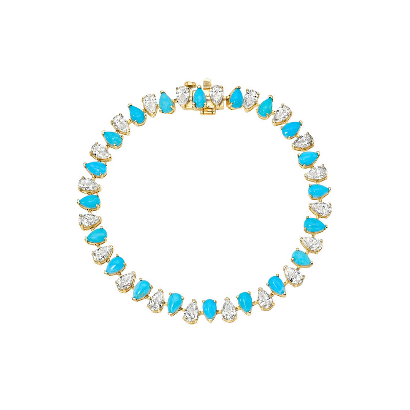 Classic Reverse Diamond & Turquoise Bracelet Yellow Gold 6.5" by Logan Hollowell Jewelry
