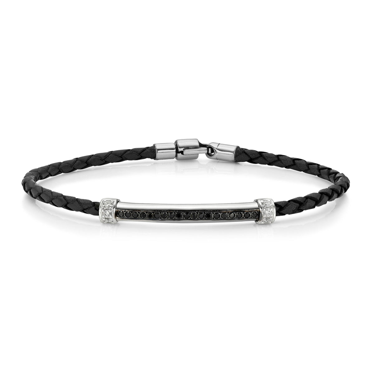 LH Gentleman’s Braided Leather Bracelet White Gold 8" by Logan Hollowell Jewelry