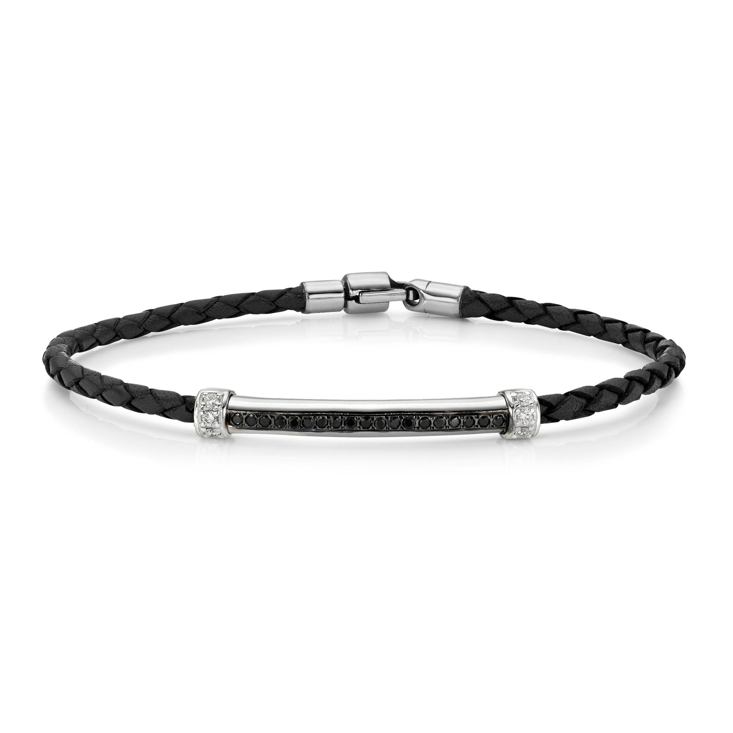 LH Gentleman’s Braided Leather Bracelet White Gold 8" by Logan Hollowell Jewelry