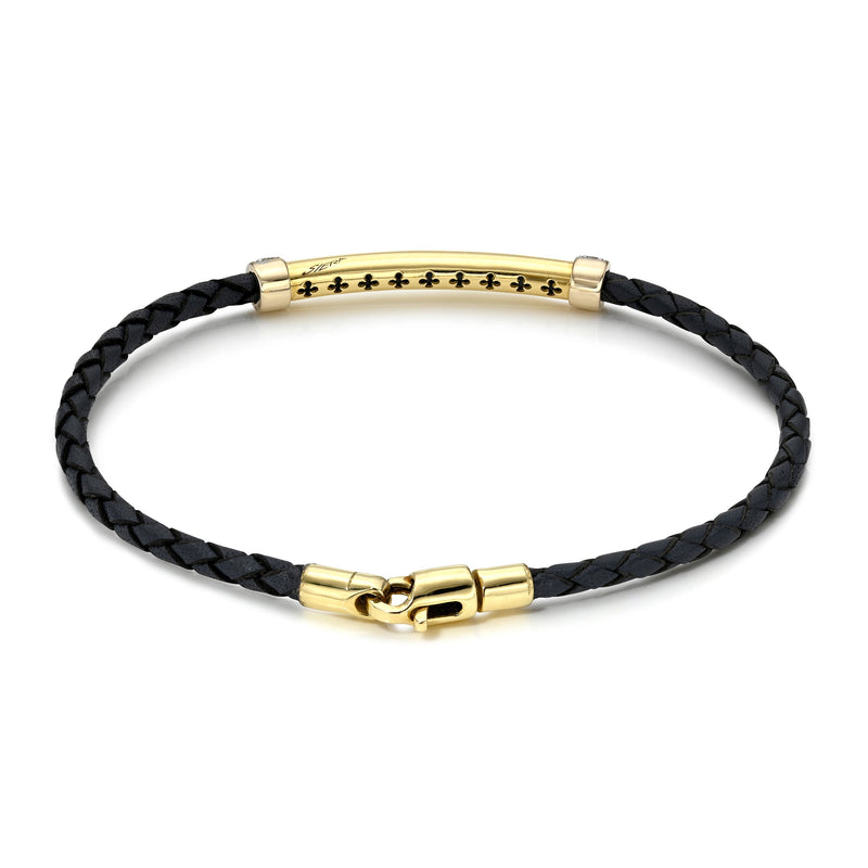 LH Gentleman’s Gold Braided Leather Bracelet by Logan Hollowell Jewelry