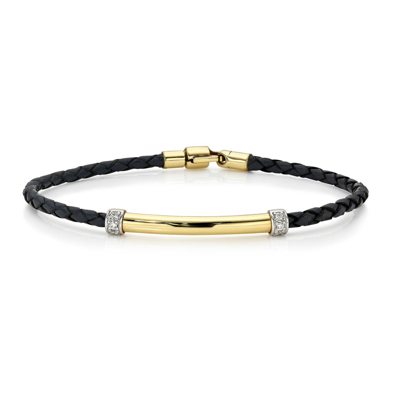 LH Gentleman’s Gold Braided Leather Bracelet Yellow Gold 8" by Logan Hollowell Jewelry