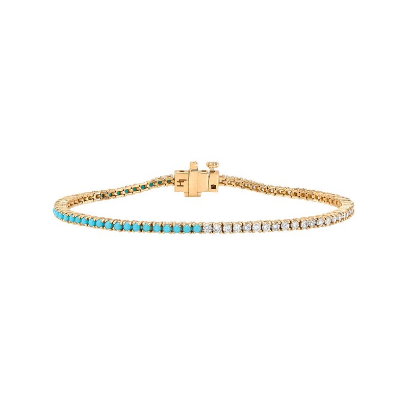 Diamond & Turquoise Bracelet 1.8mm Rose Gold 6.5" by Logan Hollowell Jewelry