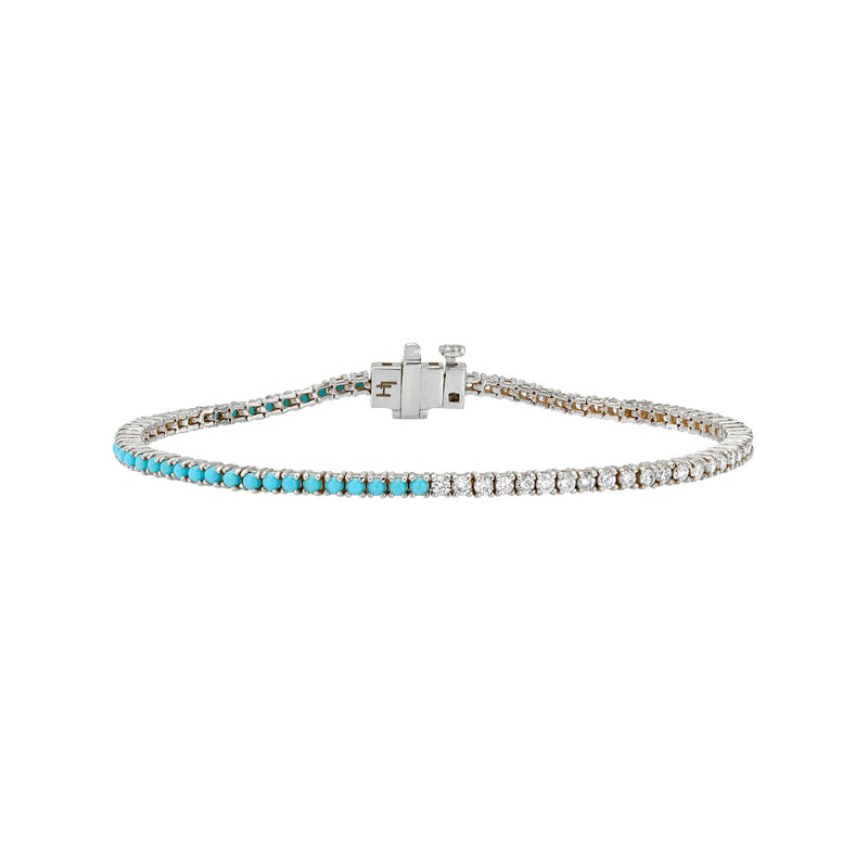 Diamond & Turquoise Bracelet 1.8mm White Gold 6.5" by Logan Hollowell Jewelry