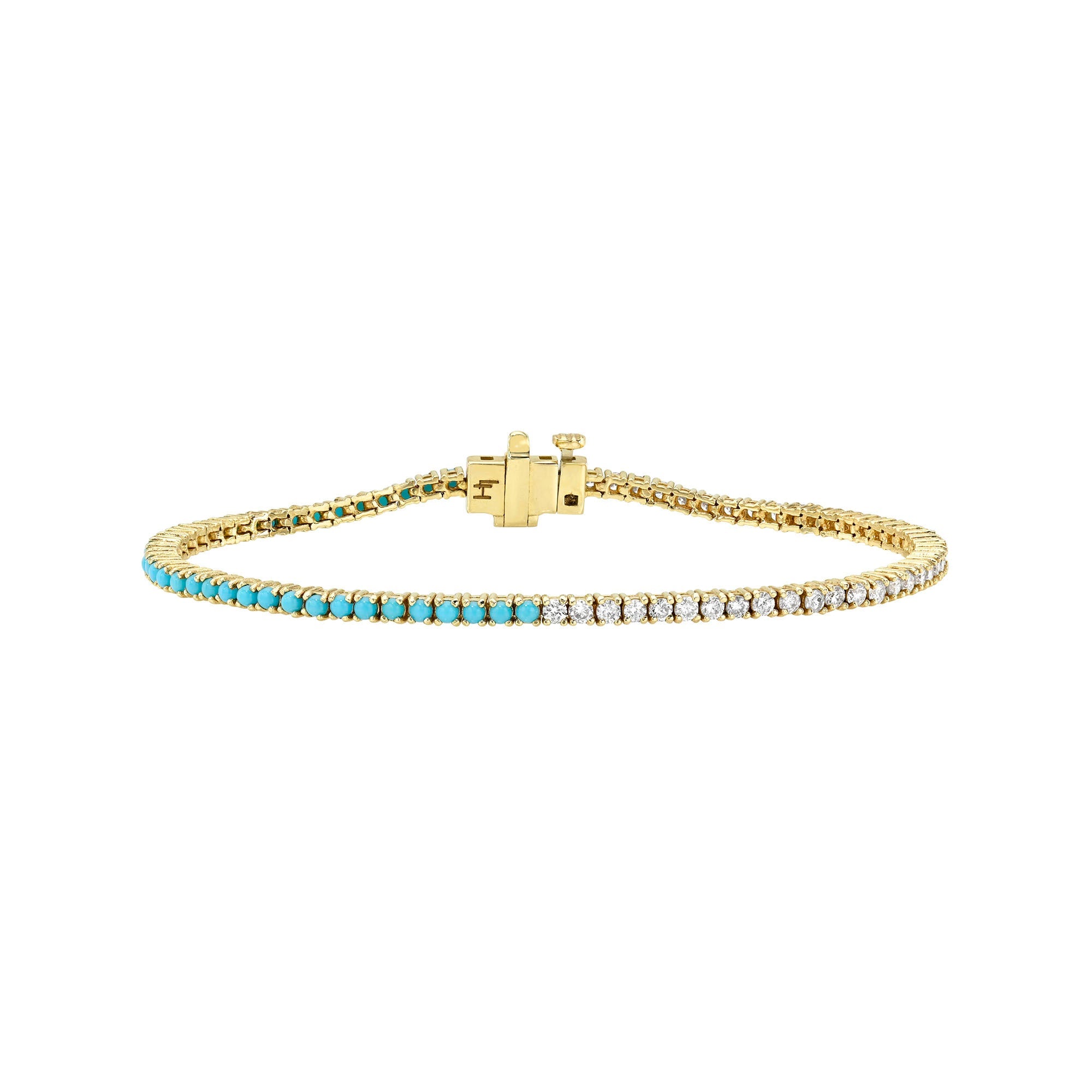Diamond & Turquoise Bracelet 1.8mm Yellow Gold 6.5" by Logan Hollowell Jewelry