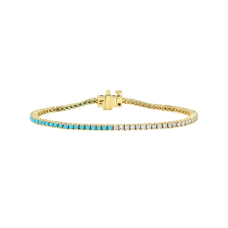Diamond & Turquoise Bracelet 1.8mm Yellow Gold 6.5" by Logan Hollowell Jewelry