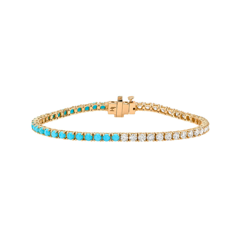 Diamond & Turquoise Bracelet 2.5 mm Rose Gold 6.5" by Logan Hollowell Jewelry