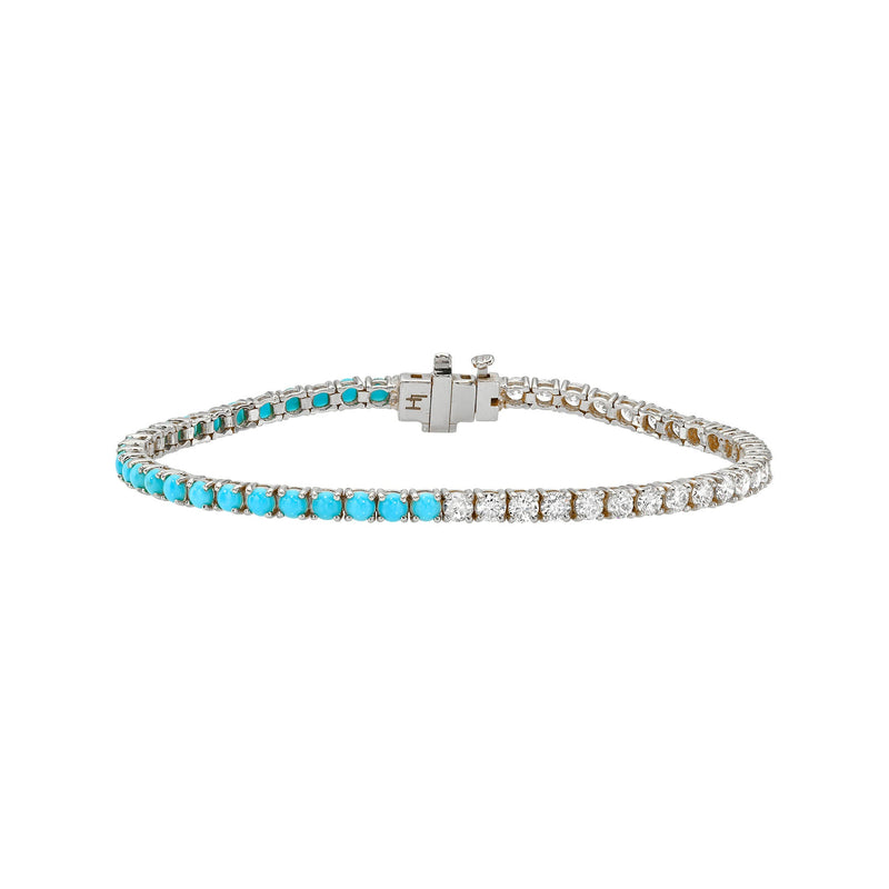 Diamond & Turquoise Bracelet 2.5 mm White Gold 6.5" by Logan Hollowell Jewelry