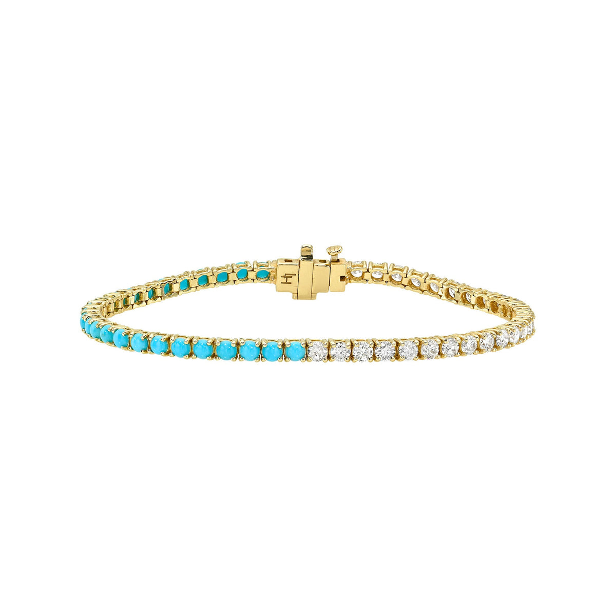 Diamond & Turquoise Bracelet 2.5 mm Yellow Gold 6.5" by Logan Hollowell Jewelry
