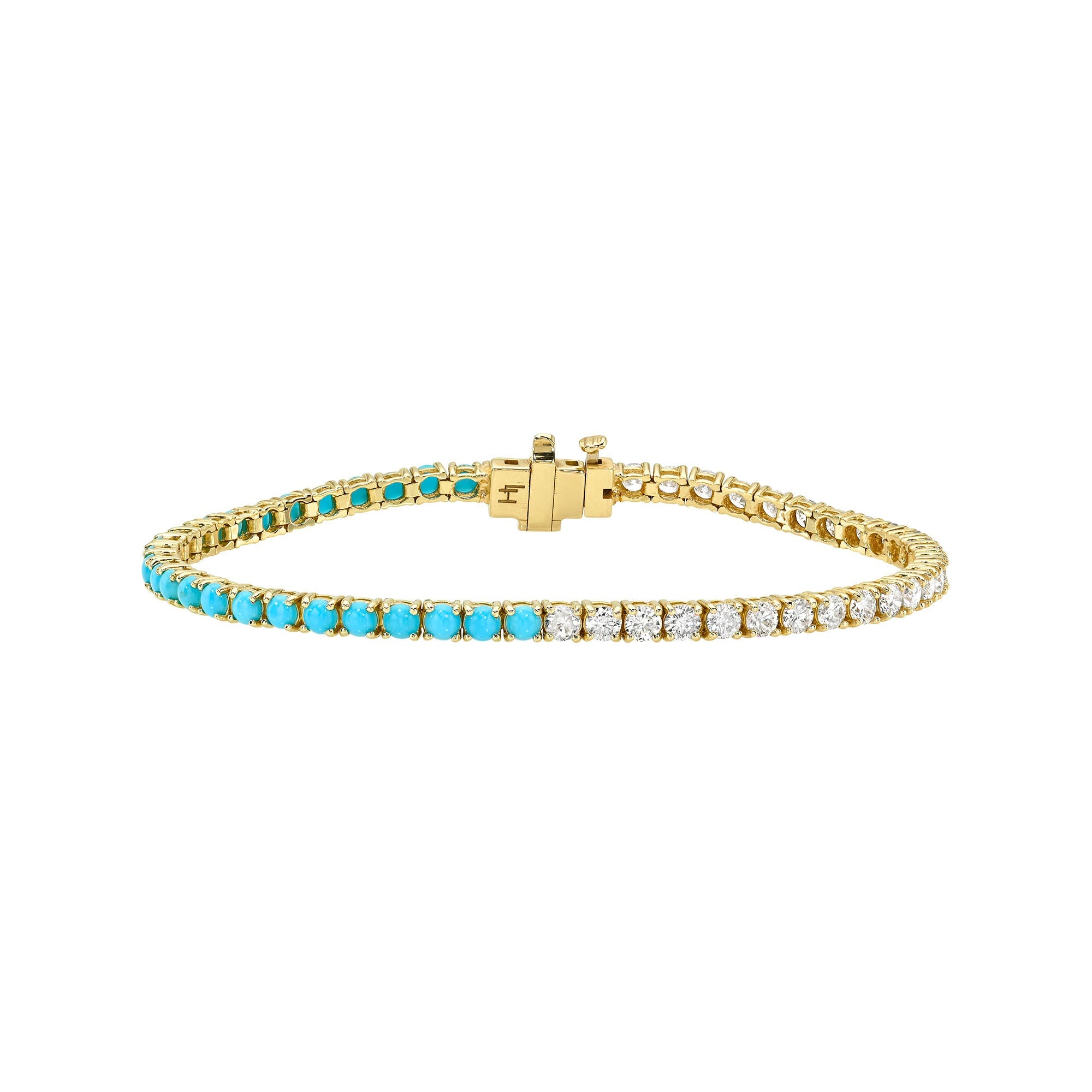 Diamond & Turquoise Bracelet 2.5 mm Yellow Gold 6.5" by Logan Hollowell Jewelry