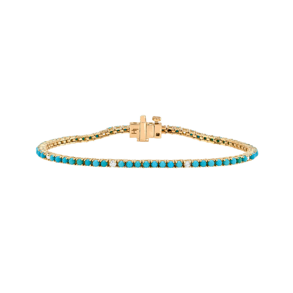 Petite Turquoise and Sprinkled Diamond Bracelet Rose Gold 6.5" by Logan Hollowell Jewelry