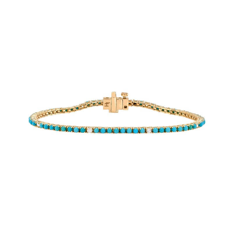 Petite Turquoise and Sprinkled Diamond Bracelet Rose Gold 6.5" by Logan Hollowell Jewelry