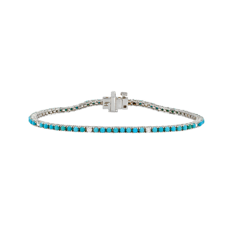 Petite Turquoise and Sprinkled Diamond Bracelet White Gold 6.5" by Logan Hollowell Jewelry