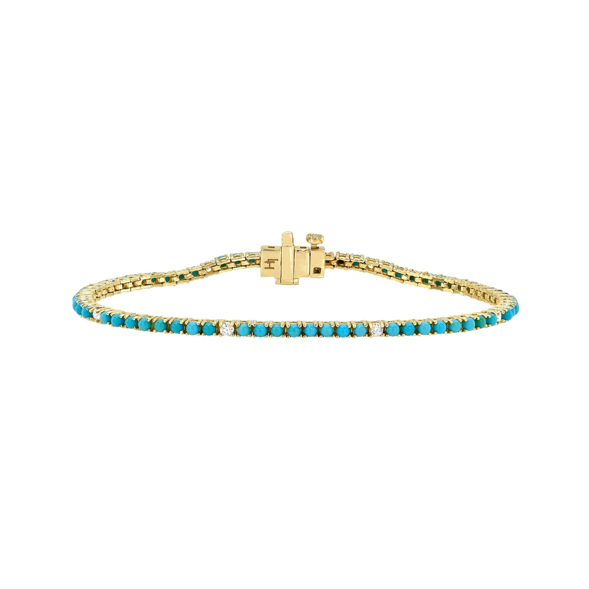 Petite Turquoise and Sprinkled Diamond Bracelet Yellow Gold 6.5" by Logan Hollowell Jewelry
