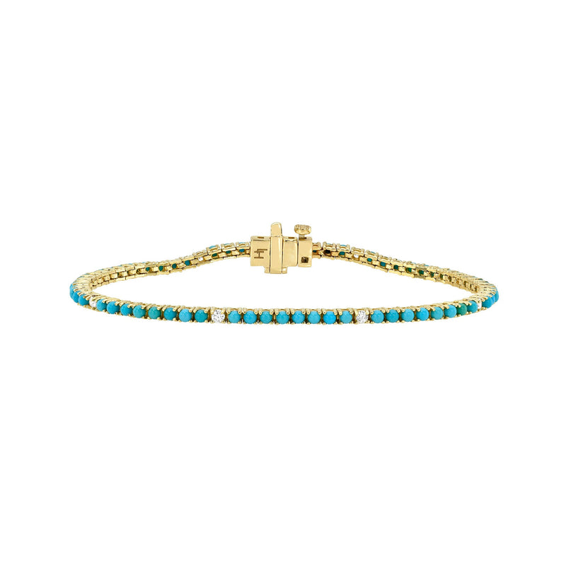 Petite Turquoise and Sprinkled Diamond Bracelet Yellow Gold 6.5" by Logan Hollowell Jewelry