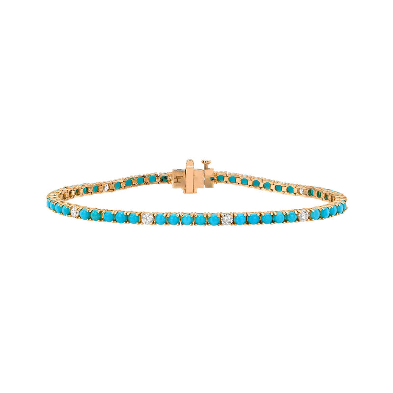 Turquoise and Sprinkled Diamond Bracelet Rose Gold 6.5" by Logan Hollowell Jewelry