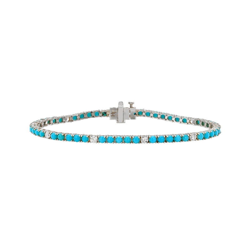 Turquoise and Sprinkled Diamond Bracelet White Gold 6.5" by Logan Hollowell Jewelry
