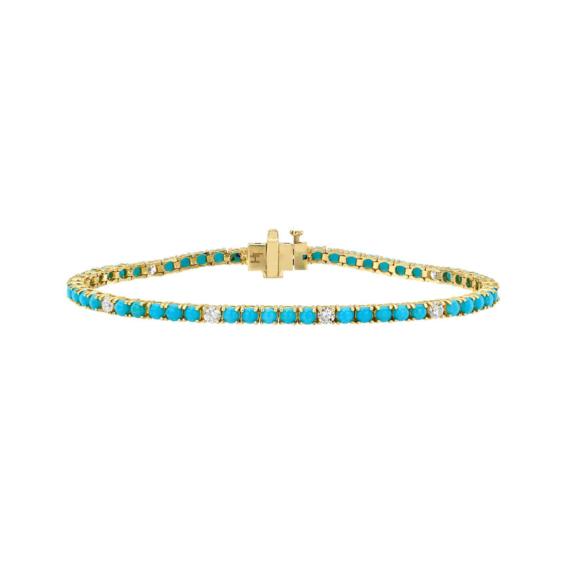 Turquoise and Sprinkled Diamond Bracelet Yellow Gold 6.5" by Logan Hollowell Jewelry
