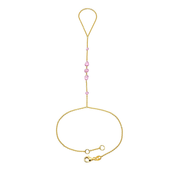 Eau De Rose Cut Iris Pink Sapphire Hand Chain Yellow Gold by Logan Hollowell Jewelry