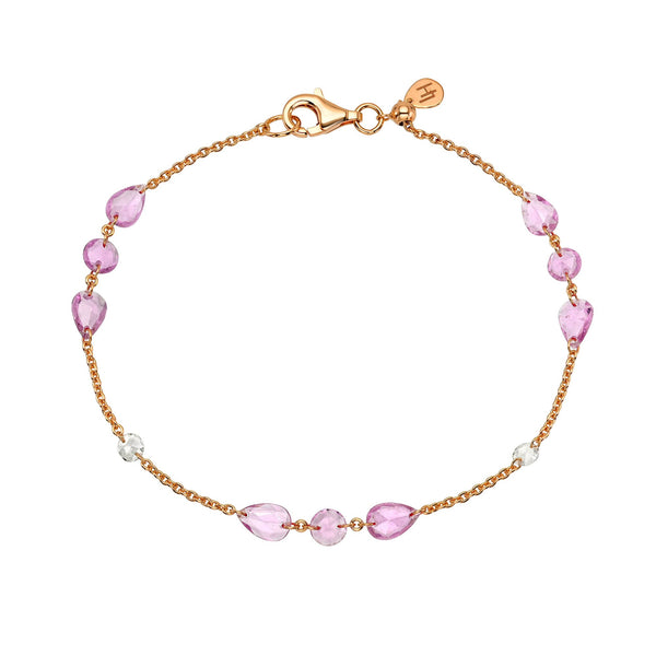 Eau De Rose Cut Iris Pink Sapphire and Diamond Bracelet Rose Gold 6.5" by Logan Hollowell Jewelry