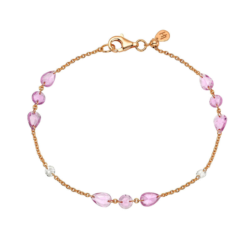 Eau De Rose Cut Iris Pink Sapphire and Diamond Bracelet Rose Gold 6.5" by Logan Hollowell Jewelry