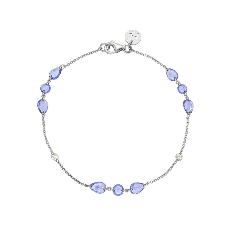 Eau de Rose Cut Blue Sapphire Bracelet White Gold 6.5 by Logan Hollowell Jewelry