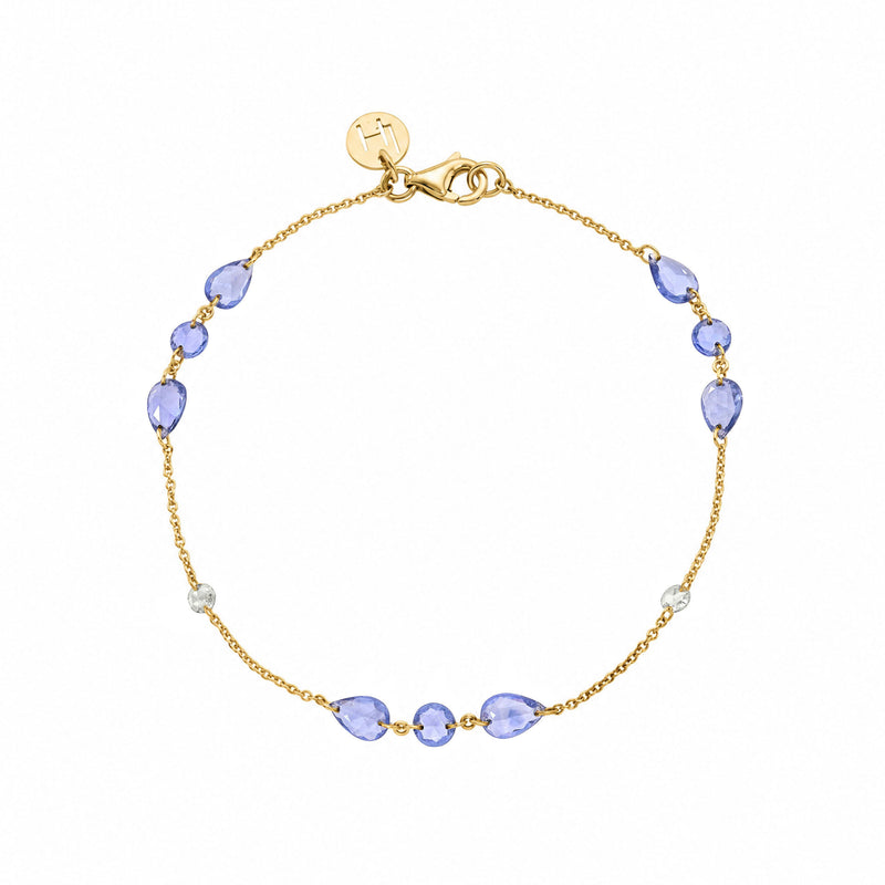 Eau de Rose Cut Blue Sapphire Bracelet Yellow Gold 6.5 by Logan Hollowell Jewelry