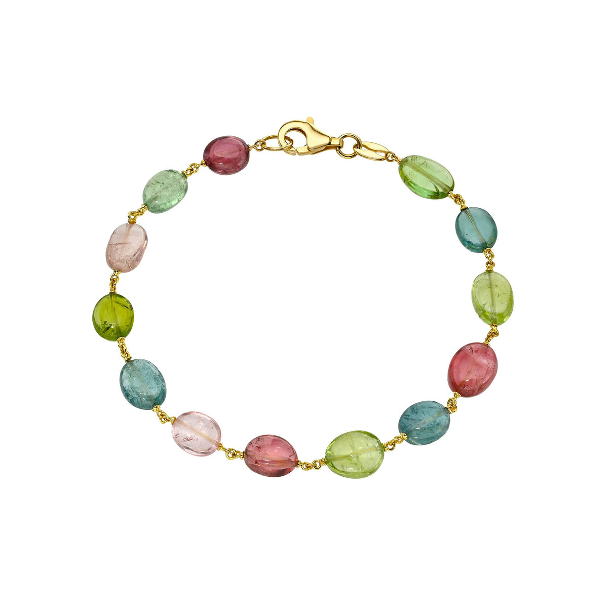 Candy Tourmaline Beaded Bracelet Yellow Gold 6.25" by Logan Hollowell Jewelry